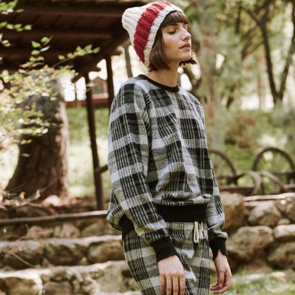 The Great. The College Sweatshirt Black Lumber plaid size small - Picture 2 of 7